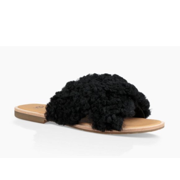 New! Ugg Joni Black Fur Slides | 6 - Picture 1 of 7
